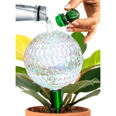 Plant Watering Balls XL with Metal Self-Watering Planter Insert - Rainbow 473 ml Glass Self-Watering Balls Mouth-Blown for Indoor Plants - Automatic Plant Watering