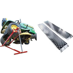 VOUNOT Lawnmower Jack & 2 x Ramp 400 kg Galvanised Steel, Non-Slip Loading Ramp for Motorcycle, Trailer, Lawn Mower, Lawn Tractor, Length 135 cm
