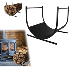 Aufun Firewood Basket Stainless Steel U-Shape Firewood Basket Modern Firewood Basket Large Wood Cradle Firewood Basket Metal 45 x 38 x 40 cm Black