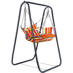 Makamsui Hammock Stand with Hanging Swing Included, Heavy Duty Steel Hammock Stand for Indoor Outdoor Patio Backyard Maximum Load 400LB Easy to Use