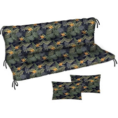 Cushion for Hollywood Swing 150 x 50 x 50 cm Garden Bench Cushion and 2 Cushions Pallet Cushion Bench Cushion Seat Cushion and Back Cushion Mattress Garden Cushion Palm Trees Bird of Paradise Flower