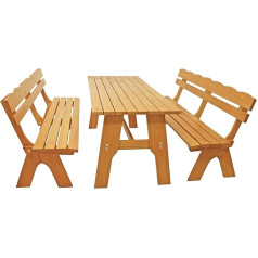 DEGAMO Freital Garden Dining Set XXL 3-Piece 200 cm, 2 x Bench 200 cm and 1 x Table 72 x 200 cm, Solid Pine Light Varnished Outdoor