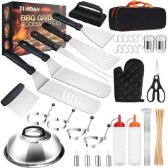 143-teiliges Grillzubehör-Set, Grillwerkzeuge, flache Oberseite, Grillzubehör-Set für Camping, Grill, Outdoor, Innenbereich, TIMDAM tragbare Grillutensilien mit Spatel, Schaber, Spieße