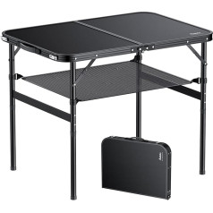 Anbte Folding Camping Table with Storage Net, 3ft Aluminium Folding Table, Height Adjustable, Max 70cm, Portable Table, Lightweight, Portable Handle for Indoor Outdoor Garden