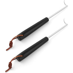 Joyfair 30.5 cm Food Flipper Hook Set of 2, Stainless Steel Pigtail Meat Flipper Turner for Outdoor BBQ Grill & Kitchen Frying, Heatproof ABS Handle Grill Tools, Right Hand, Replacement to Tongs