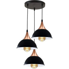 Modern 3 Way Ceiling Light Cluster Lampshade Black Dome E27 Lighting Kit (Black)