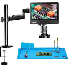 Elikliv EDM602 Flex 10.1 Inch 2K HDMI Digital Microscope 2000 x 3 Lens 24MP Soldering Microscope, Biological Microscope with LED Ring Light, Flexible Arm Stand Welding Microscope, Windows/Mac