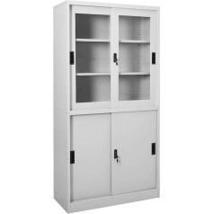 Büroschrank mit Schiebetür Hellgrau 90x40x180 cm Stahl,Robuster Aktenschrank mit Stahlrahmen und gehärtetem Glas für Ordnung im Büro Aufbewahren Organisieren