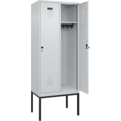 C + P Möbelsysteme C+P | Spind Evolo Plus | 2 Abteile | lichtgrau | B 800 mm | mit schmalen Füßen | Drehriegel