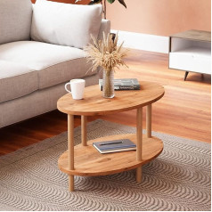 [En.casa] Højreby Coffee Table with Lower Shelf Living Room Table Coffee Table 43 x 70 x 44 cm Sofa Table Oval Side Table Wood Look