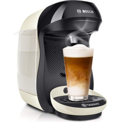 Tassimo Happy Capsule Machine TAS1007 Coffee Machine by Bosch, Over 70 Drinks, Fully Automatic, Suitable for All Cups, Space-Saving, 1400 Watt, Cream/Anthracite