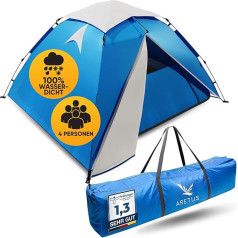 Aretus ® Eagle Tent Large Pop Up 2, 3, 4 Person Tent with Awning, Waterproof 2 Compartments Ventilated UV Protection for Camping Festival with 2 in 1 Function