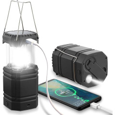 LED Solar Camping Lamp, Waterproof LED Camping Lantern, Emergency Light with Hand Crank, Built-in 3000 mAh Power Bank for Hiking, Fishing, SOS, Outages