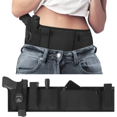 Belly Band Holster, Adjustable Belly Gun Holster, Concealed Belt Holster with Multiple Pockets for Men and Women, Right Hand