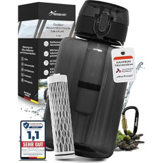 BERGKVIST® Ahlstrom® Outdoor Water Filter Bottle (1 Litre) - 1 Litre Water Bottle with Filter for Clean Drinking Water when Camping, Hiking & Survival Adventures - Black