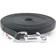 Twinkys Dog Style Recall Lead Rubber Coated 15 mm Wide for Dogs up to 15 kg with Hand Loop 10 m Black Made in Germany