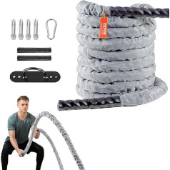 VEVOR Battle Rope Exercise Rope, Battle Rope 30 Feet Polyester Training Rope with Protective Cover and Anchor, Batting Rope for Home Gym, Body Training, Core Strength Training, Grey
