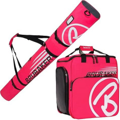 BRUBAKER Kombi Set Champion - Limited Edition - Skisack und Skischuhtasche für 1 Paar Ski 170 cm oder 190 cm + Stöcke + Schuhe + Helm Pink Weiss