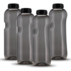 Kavodrink 4 x Tritan Water Bottle, 1.0 L, Black Sports Bottle, BPA-Free Bottle, 1000 ml