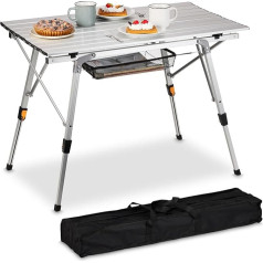 Relaxdays Folding Camping Table, Height-Adjustable, Aluminium, Foldable, Aluminium Multifunctional Table, Silver