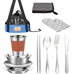 Camping Measuring Kit - 1 to 2 People Camping Tableware Includes Cups, Bowls, Knives, Forks, Spoons, Camping Tableware Set, Camping Cooking Utensils, Accessories, Plates, Tableware Set