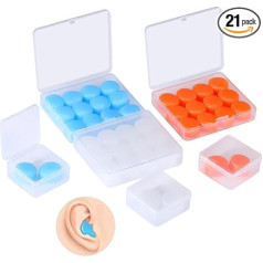 21 Pairs Ear Plugs for Sleeping Reusable Moldable Silicone Noise Cancelling Ear Plugs for Swimming Sleeping Snoring Learning Snoring