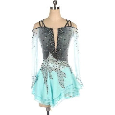 PONNYC Eislaufkleid Für Mädchen Eiskunstlauf Wettkampf Kleidung Mit Hosenträgern Rückenfreie Gymnastik Tanzröcke Für Damen Winter Sport Kleidung Mit Glänzenden Strasssteinen