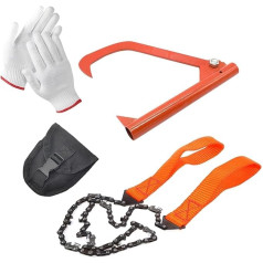 Tragbare Taschenkettensäge, Kettenhandsäge | Camping-Kettenhandsäge | 4-teiliges Set, tragbare Kettensäge aus Edelstahl, klappbare Kettensäge, inklusive Handschuhen und Aufbewahrungstasche für das Übe