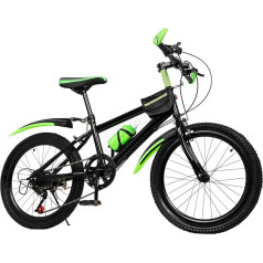 DHQCQL Children's Bicycle 20 Inch Boys, 7 Speed Mountain Bike with Water Cup Holder Gear Bell Full Suspension, Boys Girls Bicycle Suitable for 6.7, 8, 9, 10, 11, 12, 13 Children Green