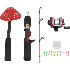 Baxnore 56 cm Winter-EIS-Angelruten-Rollen-Kombination, leichtes EIS-Angelruten-Angelrollen-Set, Multifunktions-Angelschnur, EIS-Angelhaken-Set für Outdoor-Angelset