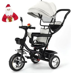 Kids Tricycle Scalable Tricycle with Reversible Seat Tricycle Kids Bike with Storage Space Sun Visor Telescopic Pole and Removable Pedals for Children 1 to 5 Years (Light Grey)