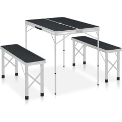 vidaXL Folding Camping Table with 2 Benches Garden Bench Seat Set Suitcase Table Garden Table Folding Picnic Table Aluminium Grey