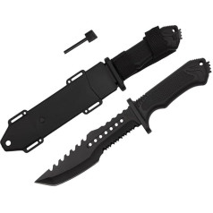 KS-11 Tanto Outdoor Knife with Fixed Blade Including Holster and Fire Steel Ideal as Survival Knife - Bushcraft - Carving Knife - Total Length: 31 cm