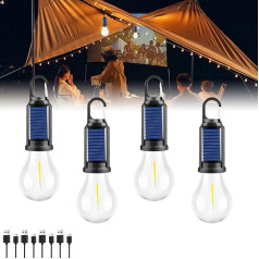 MVIOCS 4 Packs LED Camping Lantern Rechargeable Portable Outdoor Waterproof Emergency Lanterns with 4 Modes, Hanging Tent Bulbs with Clip Hooks for Camping, Hiking, Party, Hurricane