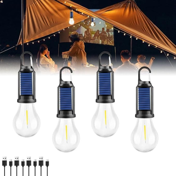 MVIOCS 4 Packs LED Camping Lantern Rechargeable Portable Outdoor Waterproof Emergency Lanterns with 4 Modes, Hanging Tent Bulbs with Clip Hooks for Camping, Hiking, Party, Hurricane