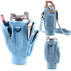 WNGERGOU Water Bottle Carrying Case with Phone Pocket for Stanley, Water Bottle Holder with Strap for Stanley Accessories, 1.2L, Stanley Cup Accessories, Total 3 Pockets, Stanley Cup Bag (Blue)