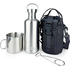 Pubgeer Canteen 1.2L Single Wall Water Bottle with 24oz Nested Camping Mug and Carry Bag, Bushcraft Gear Wide Mouth Water Bottle, Survival Gear, Kettle, Self-reliable