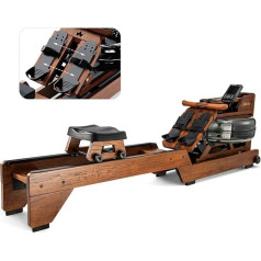 TOPIOM Rowing Machine for Home, Water Rowing Machine Made of Solid Wood with Bluetooth Display, TM3 Remote Monitor and Bluetooth Connection, Adjustable Foot Pad, Raising Seat, 226 kg Load Capacity
