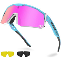 Excoutsty Polarized Sports Sunglasses for Men Women UV400 Windproof Cycling Sunglasses with 3 Interchangeable Lenses