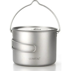 DAZZLEEX Pure Titanium Hanging Pot with Lid and Measurement Marks for Camping (1600ml)