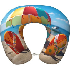 Dwrepo Colorful Flip Flops Beach Ball Travel Pillow Memory Foam U Shaped Neck Pillow for Travel Portable Headrest for Head Neck Airplane Removable Cover Neck Pillow Headrest for