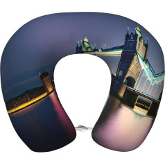 AKDODK Night London Tower Bridge Nackenkissen für Reisen, Memory-Schaum-Reisekissen, tragbares Flugzeug-Zubehör