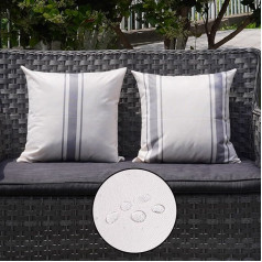 ONWAY Outdoor Cushion Covers Waterproof 18 x 18 Inch Set of 2 Decorative Linen Cushion Cover Beige and Grey Stripe Outdoor Patio Furniture