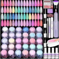 SAVILAND Dipping Powder Nails Set with Nail Cutter: 30 Colours Dip Powder Nail Set All-in-1 with Complete Dip Powder Liquid Dip Base & Top Activator Brush Cleaner for French Nail Art Manicure Salon