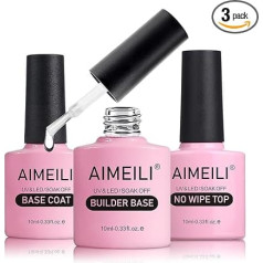 AIMEILI 7 in 1 Builder Gel and Top Coat Base Coat Set, 3 x 10 ml Nail Extension Gel Clear Builder Base No Wipe Top and Base Coat Gel Base Coat and Top Coat Manicure Set