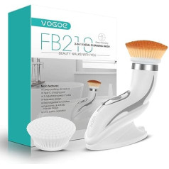 VOGOE Facial Cleansing Brush, Electric Rechargeable Cleaning Brush, Face IPX6 Waterproof, Face Cleansing with 2 Brushes and 2 Speeds for Gentle Exfoliation, FB210 (Grey)