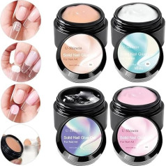 U-Shinein 4 x 10 ml Solid Nail Glue Gel, 4 Colours Nail Tips Glue Gel for Acrylic Nails, Press On Solid Glue Gel, Nail Art Manicure Glue Gel, Need Longer Nail Cure