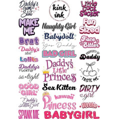 Kink Ink - 25 x Daddy's Little Girl Temporary Tattoos Sexy Kinky A4 Sheet