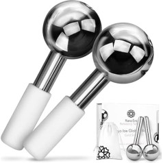 Hana Emi Ice Globes - Stainless Steel Face Roller - Pack of 2 Ice Balls for Face Massage, Relief from Headaches, Swelling & Redness - Eye Care Balls