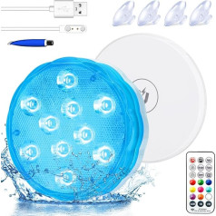 Idealife Rechargeable Pool Lighting with Built-in Battery Underwater Light with Remote Control RF Magnetic Suction Cups Waterproof LED Lights for Whirlpool Party Christmas Pumpkin Halloween Decoration